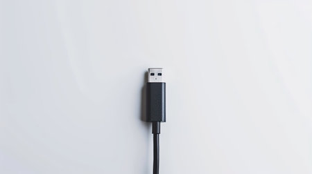 Isolated USB cord charger, USB Type A to C on white background, emphasizing phone chargingの素材