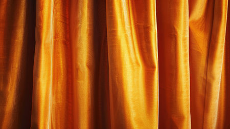 Close-up of golden orange velvet curtains, luxurious texture, abstract backgroundの素材