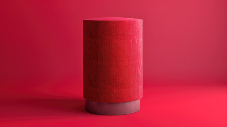 Luxurious cylinder pedestal with red fabric cover, magenta background, product showcaseの素材