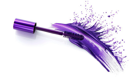 Elegant open purple mascara, brush exposed, isolated on white background, cosmetic essentialの素材