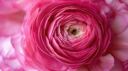 Macro view of a vibrant pink ranunculus blossom, showcasing its natural charmの素材