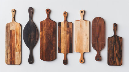 Set of cutting boards on pure white background, minimalist kitchen essentialsの素材