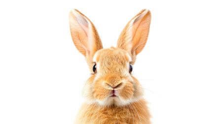 Adorable bunny with perked ears, looking at the camera with curiosity, isolated on whiteの素材