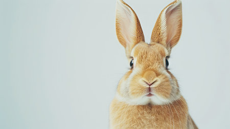 Fluffy bunny with perked ears, looking at the camera, isolated on a white backdropの素材
