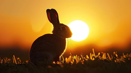 Silhouette of a rabbit with the sunset creating a dramatic backlit effectの素材