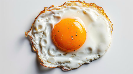 Close-up of a perfectly cooked fried egg with yolk, isolated on white background, classic breakfastの素材