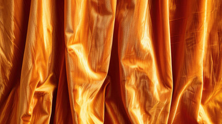 Golden orange velvet curtain fabric, soft and elegant texture, abstract backgroundの素材
