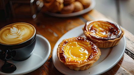 Egg tart, traditional pastel de nata, with coffee, delightful pairingの素材