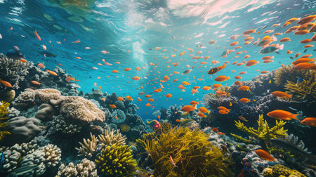 Underwater snorkel exploration of a vibrant tropical reef environmenの素材