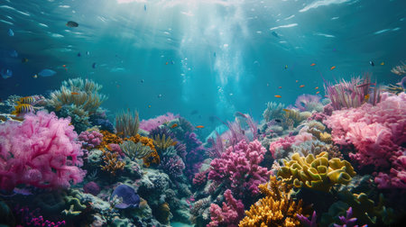Serene underwater landscape with thriving coral gardenの素材
