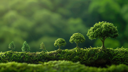Green background with small trees of different sizes, symbolizing commitment to the environment and World Environment Dayの素材
