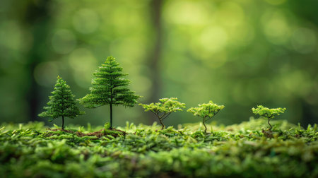 Greenery with small trees of different sizes, advocating for environmental awareness and World Environment Dayの素材