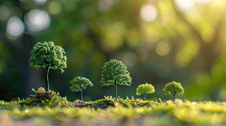 Greenery with small trees of different sizes, representing the theme of environmental care and World Environment Dayの素材