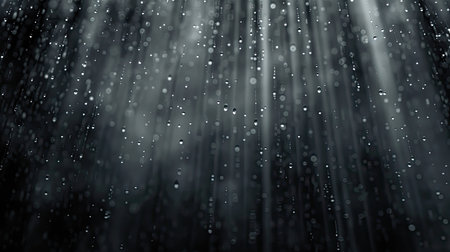 Abstract rain pattern with light fog on a black background, creating a mysterious overlayの素材