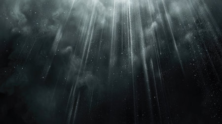 Dynamic rain and fog overlay against a black background, showcasing movement and depthの素材