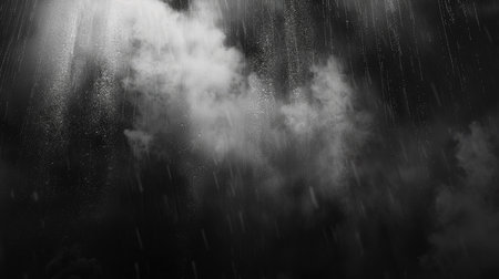 Heavy rain and thick fog texture on a black background, evoking a stormy effectの素材