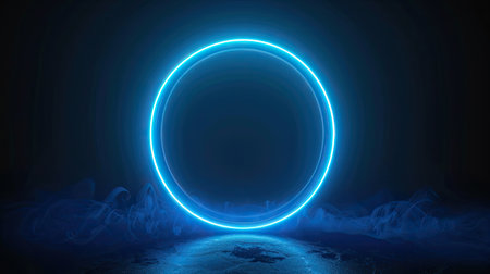 Mystical neon blue circle on dark background, perfect mockup for your logoの素材