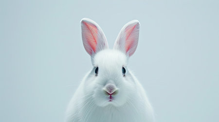 White rabbit with a curious gaze, looking straight at the camera, isolated on whiteの素材