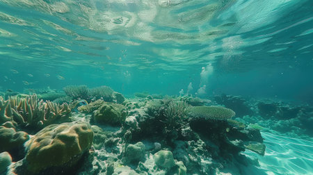 Underwater snorkel exploration of a vibrant tropical reef environmentの素材