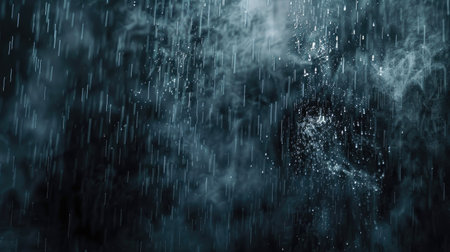 Close-up of rain and fog texture on a black background, perfect for atmospheric effectsの素材