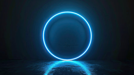 Mystical neon blue circle on dark background, perfect mockup for your logoの素材