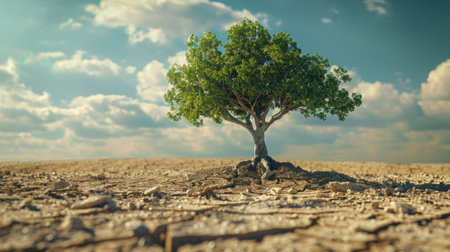 3D tree backdrop highlighting land restoration and desertification prevention for World Environment Day 2024, emphasizing drought resilienceの素材