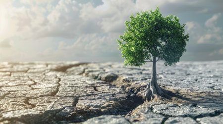 3D representation of a tree and restored land, showcasing land restoration and drought resilience for World Environment Day 2024の素材