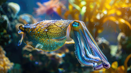Cuttlefish displaying its vibrant colors under natural sunlight, perfect for nature themesの素材