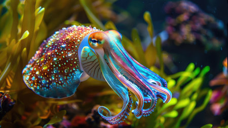 Cuttlefish displaying its vibrant colors under natural sunlight, perfect for nature themesの素材