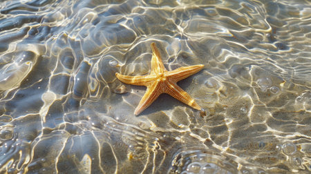 Starfish in clear sea water on a summer beach, perfect for summer backgroundsの素材