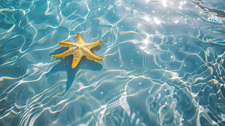 Starfish in crystal-clear sea water on a sunny beach, perfect for summer timeの素材