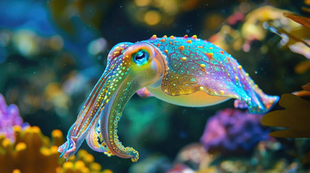 Vibrant cuttlefish in its natural habitat, ideal for educational marine life contentの素材
