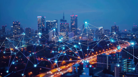 Internet of Things (IoT) technology, data exchange between smart devices, digital connectivityの素材