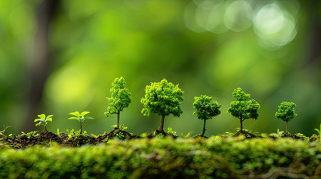 Greenery with small trees of different sizes, representing the theme of environmental stewardship and World Environment Dayの素材