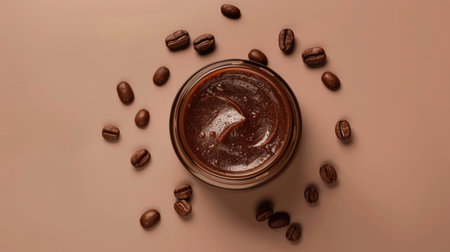 Coffee brown exfoliating cream on light brown background, top view adの素材