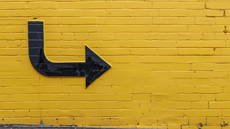 Traffic sign featuring a black left curved arrow on a yellow backgroundの素材