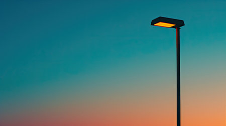 Modern lamp post with a clear evening sky, transition to nightの素材