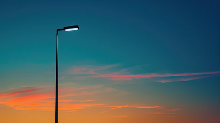 Modern streetlight with evening sky, gradient from blue to orangeの素材