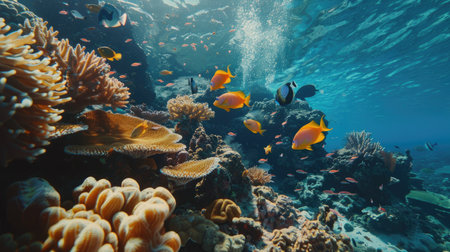 Dive into the beauty of a tropical sea with diverse coral and fishの素材
