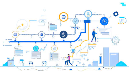 Business and project timeline showing key stages in the process of product launchingの素材