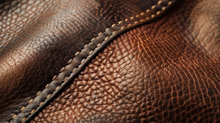 Close-up of leather texture with a visible seam, perfect for background designs and material studiesの素材