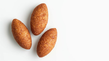 Isolated top view of Lebanese kibbeh on a white background, providing copy space for food-related designs and textの素材