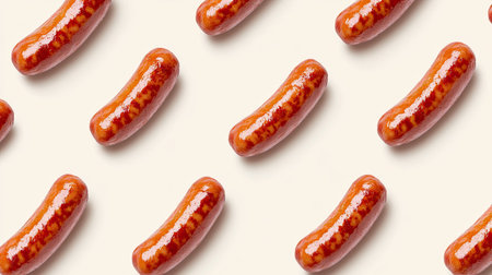 Seamless crispy fried red sausage pattern on a light background, appetizing foodの素材