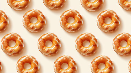 Delectable cinnamon doughnuts arranged in a seamless pattern, ideal for bakery menus and dessert illustrationsの素材