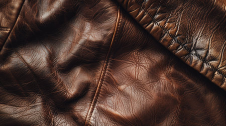 High-resolution leather texture with a clean seam, perfect for backgrounds and fashion material mockupsの素材
