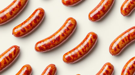 Seamless crispy fried red sausage pattern on a light background, appetizing foodの素材