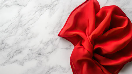 Top view of a red empty kitchen napkin isolated on a clean table background, perfect for adding a vibrant touch to your settingの素材