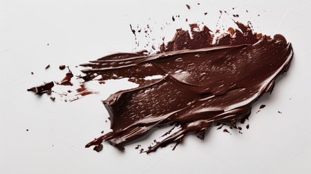 Top view of a delicious smear of chocolate paste on a clean background. Perfect for dessert and baking visuals.の素材