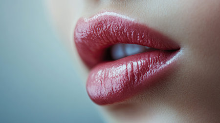 Detailed close-up of pink natural female lips, highlighting the soft texture and natural beauty of the lipsの素材