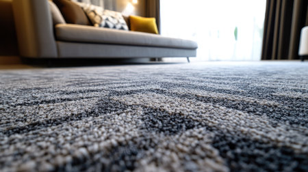 Detailed close-up of a surface with a sofa bed in the background, highlighting the plushness and modern decor of the roomの素材